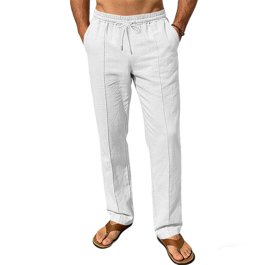 Herren nan atmungsaktive Leinenmisch-Hose mit Tunnelzug Bügelfalte und geradem Bein R&B