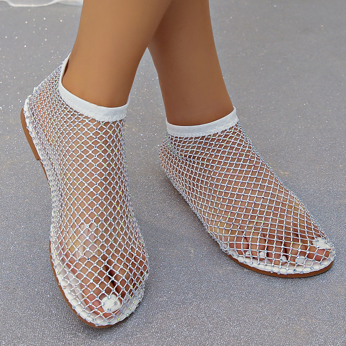 Damen transparente Glitzerpantoletten mit dekorativen Kristallakzenten R&B