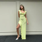 Damen Elegantes Maxi-Kleid mit asymmetrischem Saum und Rüschendetails