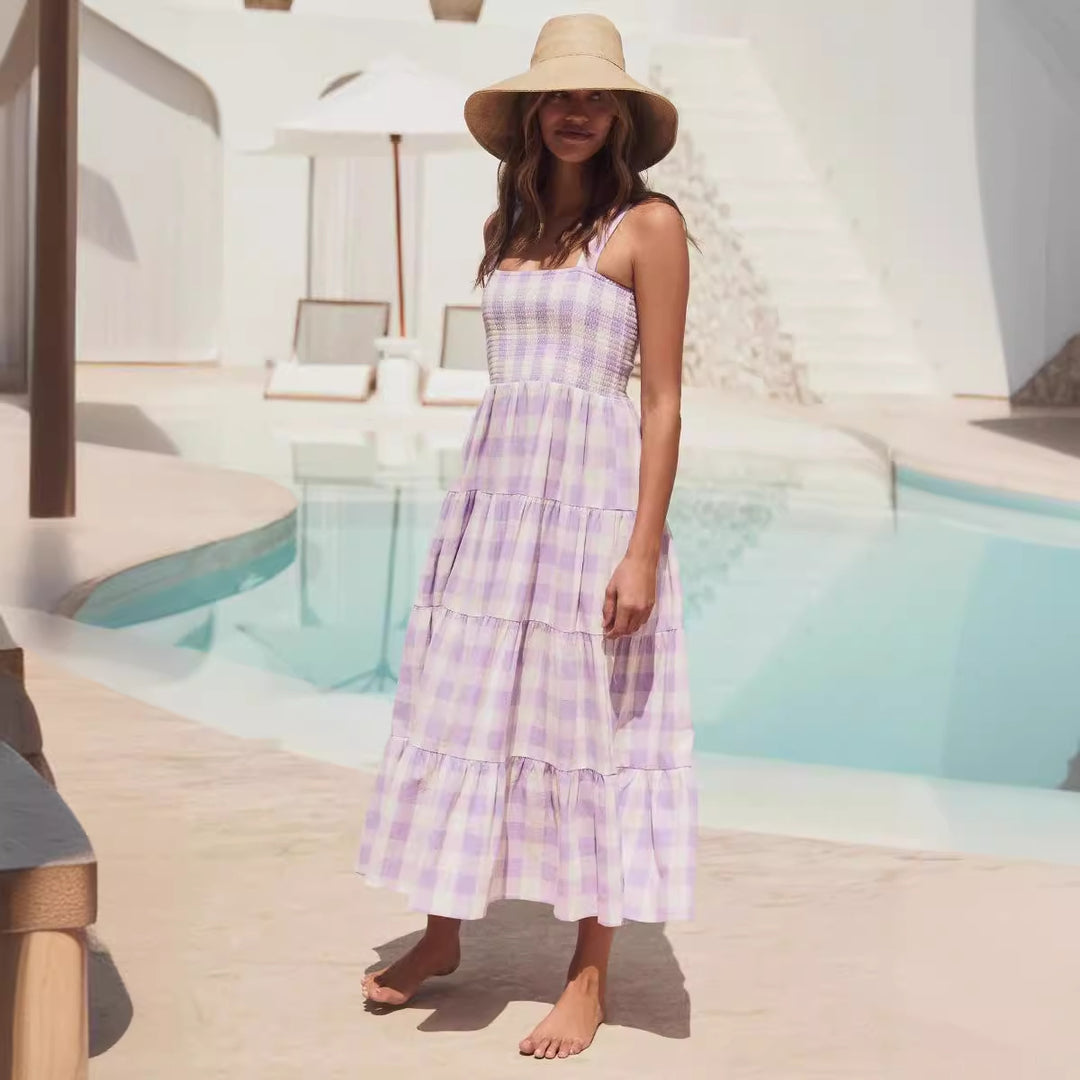 Damen Sommerliches Maxikleid mit kariertem Design und Trägern R&B
