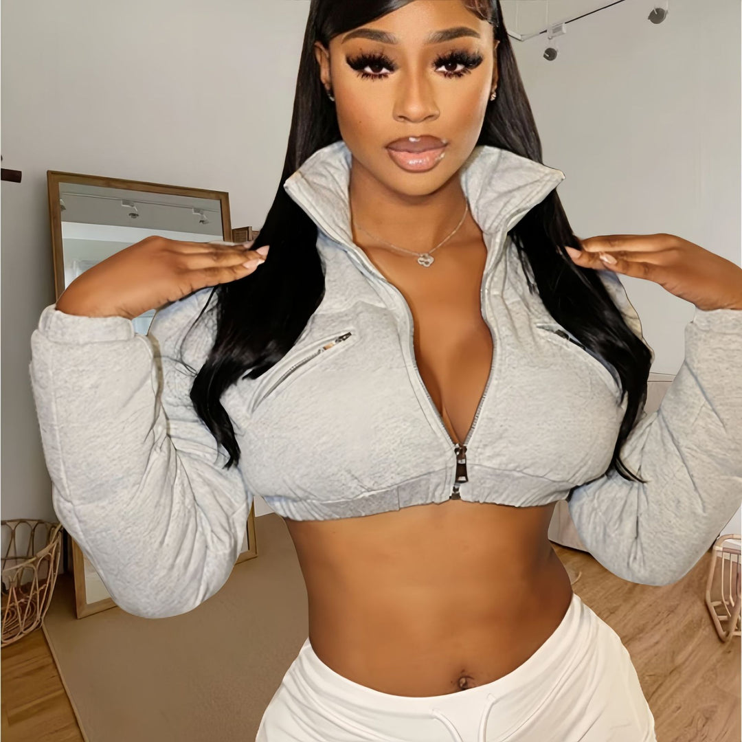 Damen cropped Sportjacke mit stylischem Stehkragen R&B
