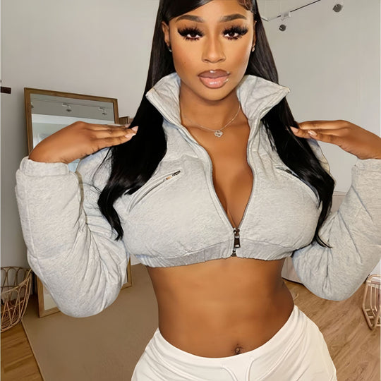 Damen cropped Sportjacke mit stylischem Stehkragen R&B
