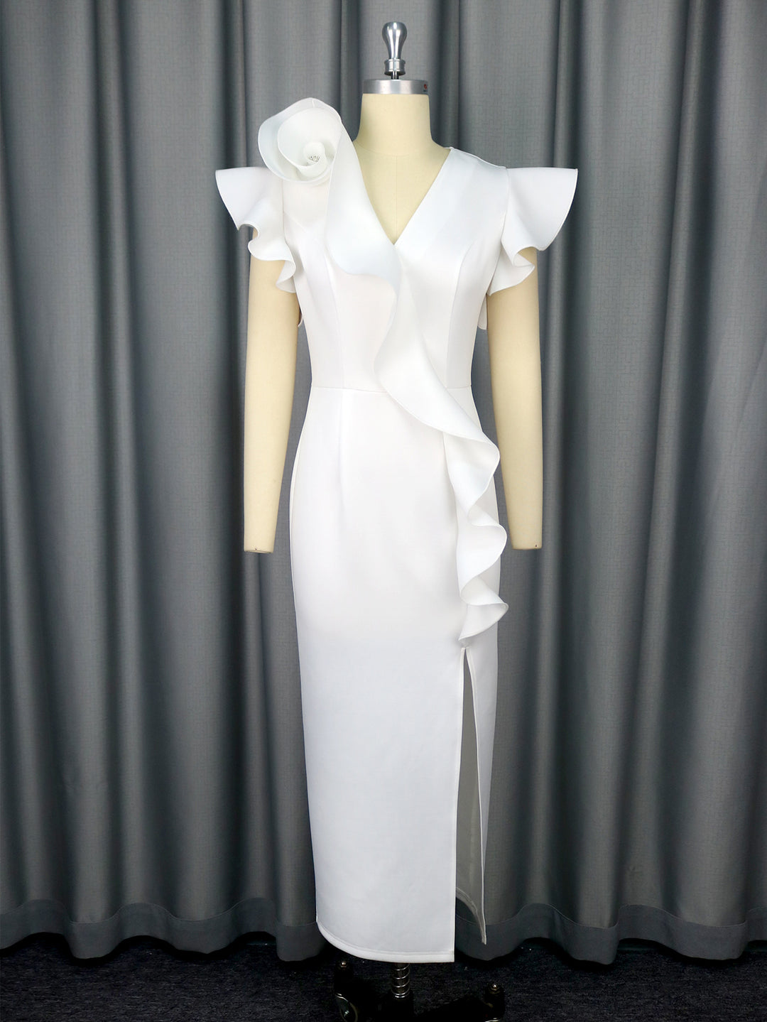 Damen elegantes Kleid mit asymmetrischem Rüschendetail R&B