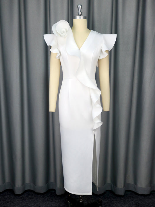 Damen elegantes Kleid mit asymmetrischem Rüschendetail R&B