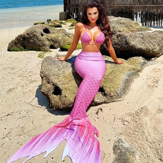 Damen Meerjungfrauen-Bikini mit schimmerndem Schwanzfisch-Muster R&B