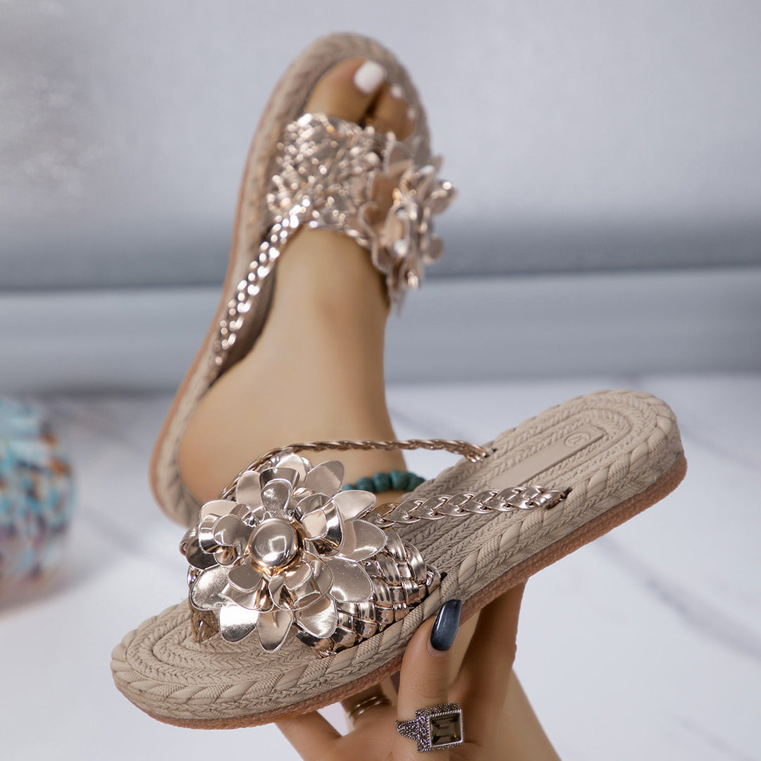 Damen Blumenschmuck Zehentrenner-Sandaletten mit rutschfester Sohle und geflochtenem Design R&B