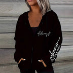 Damen nan oversized Kapuzenjacke mit Reißverschluss, handgeschriR&Bener Typo-Applikation und Kontrast-Eingrifftaschen R&B