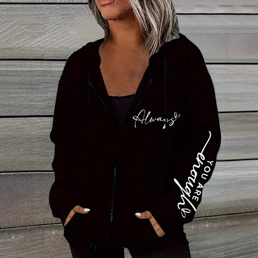 Damen nan oversized Kapuzenjacke mit Reißverschluss, handgeschriR&Bener Typo-Applikation und Kontrast-Eingrifftaschen R&B