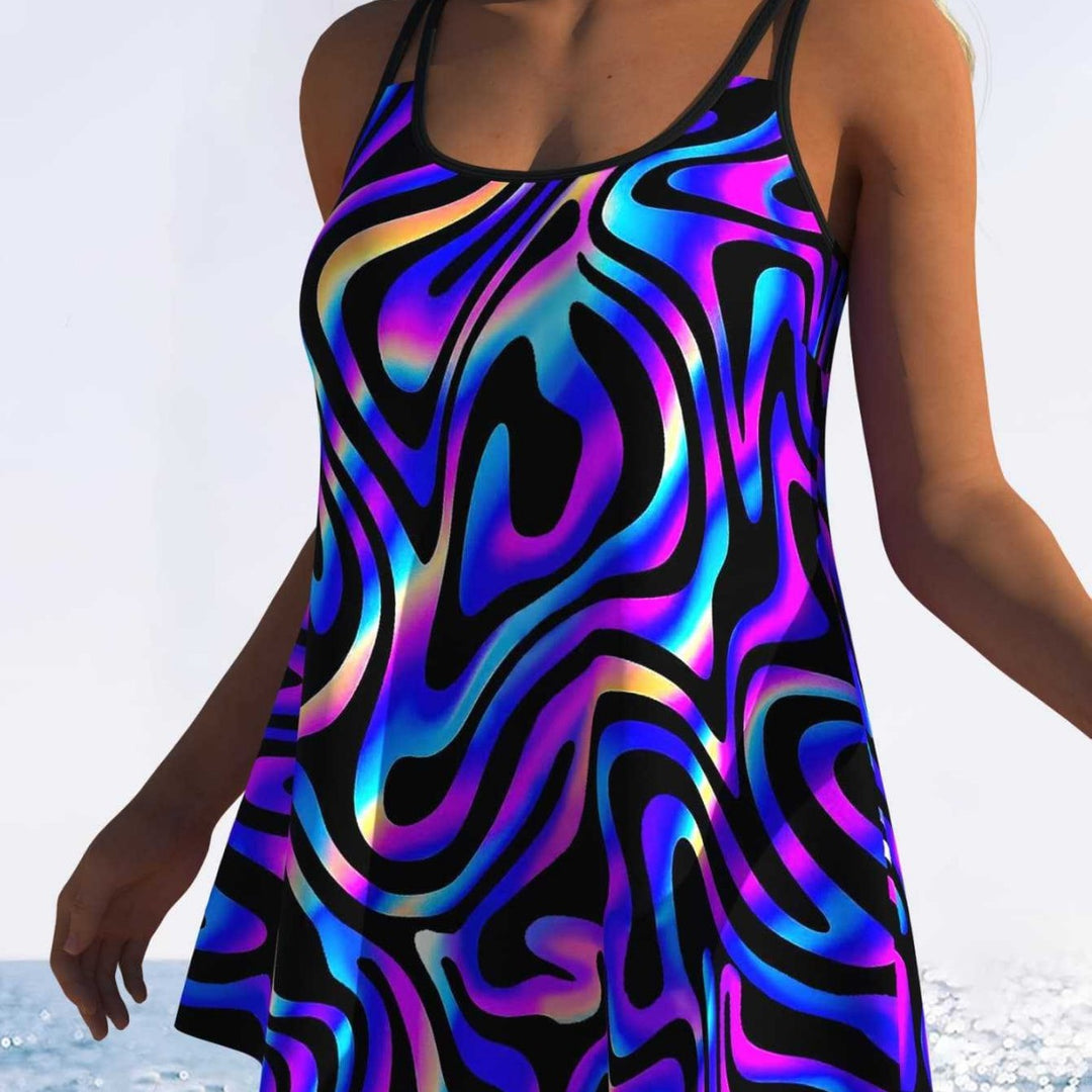 Damen Swimmingdress mit modischem Wellenmuster und fließendem Schnitt R&B