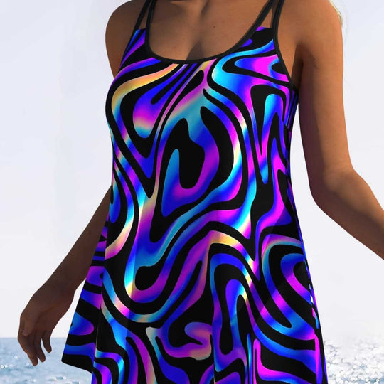 Damen Swimmingdress mit modischem Wellenmuster und fließendem Schnitt R&B