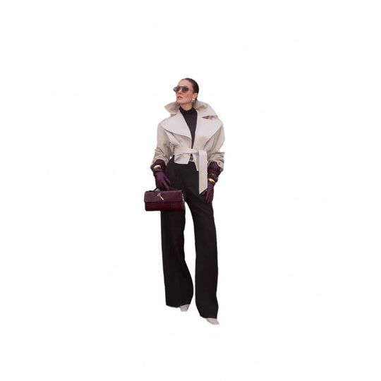 Damen modische Trenchjacke mit breitem Kragen und Taillengürtel R&B