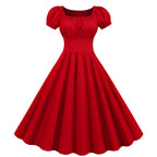 Damen A-Linien Kleid mit Puffärmeln und Taillierung