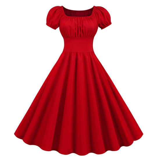 Damen A-Linien Kleid mit Puffärmeln und Taillierung R&B
