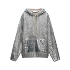 Damen Glitzernder Strickpullover mit Kapuze und praktischer Kängurutasche R&B