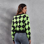 Damen Trendige Karomuster Strickjacke mit Knopfverschluss und weitem Schnitt R&B