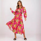 Damen Plisseekleid mit Wellenmuster und tailliertem Design R&B