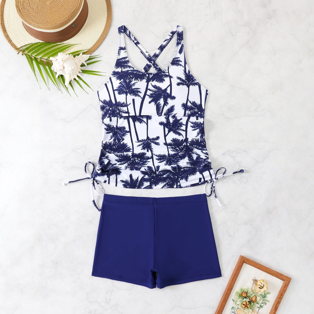 Damen Sportliches Tankini-Set mit floralem Design und verstellbaren Bündchen R&B