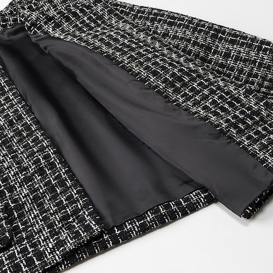 Damen elegante Kurzjacke im modischen Tweed-Stil mit goldenen Knopfdetails R&B