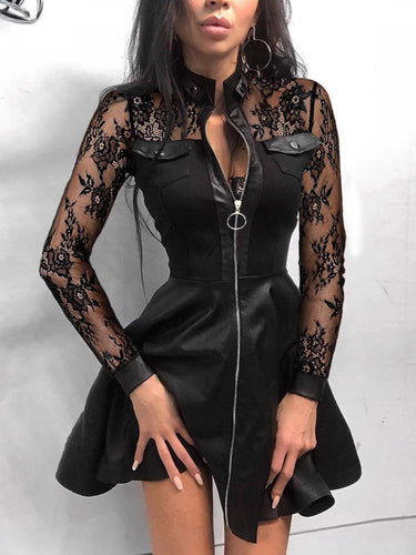 Damen Elegantes Kleid mit Spitzenärmeln und tailliertem Schnitt R&B