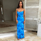 Damen elegantes Langarm-Maxikleid mit floralem Design und schmaler Silhouette R&B