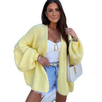 Damen oversized Strickjacke mit lässigen Ballonärmeln und strukturiertem Material R&B