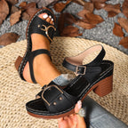 Damen modische Plateau-Sandalen mit eleganter Schnallenverzierung und ergonomischem Fußbett R&B
