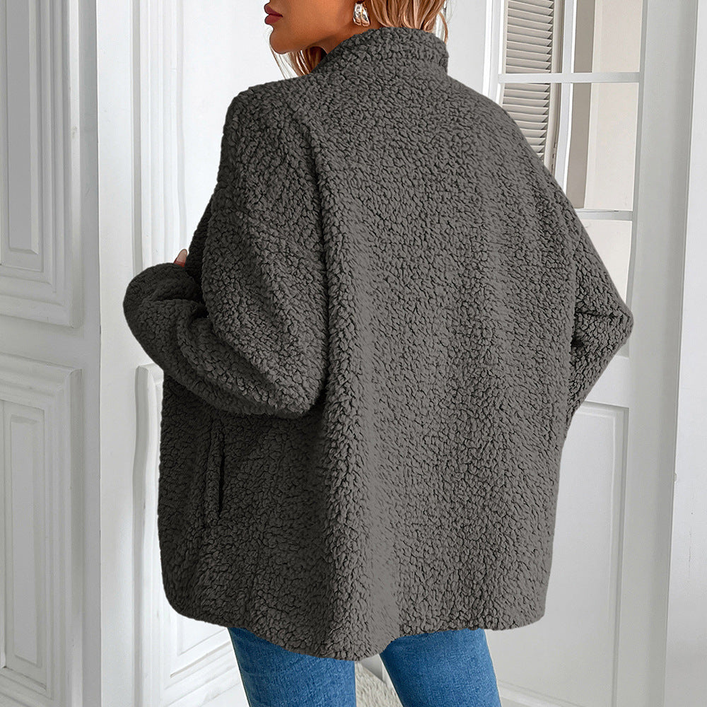 Damen kuschelige Fleecejacke mit hohen Kragen und praktischen Taschen R&B