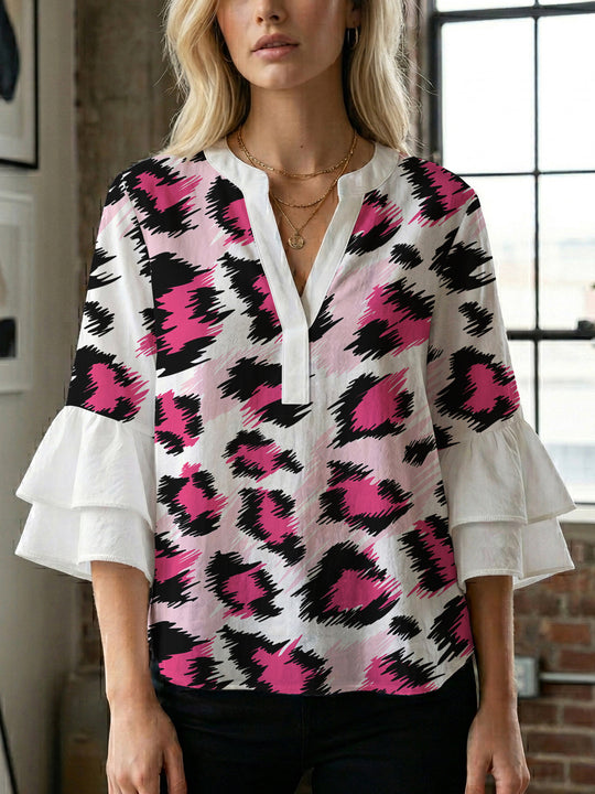 Damen Bluse mit Rüschendetails und auffälligem Animal-Print R&B