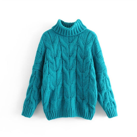 Damen Grobstrickpullover mit hohem Kragen und elegantem Zopfmuster R&B