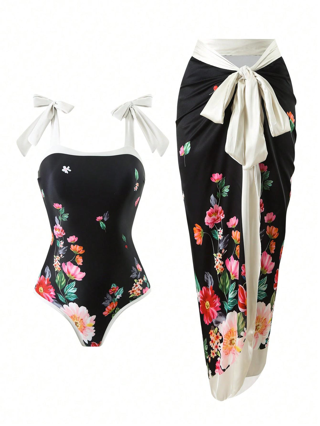 Damen Eleganter Badesuit mit floralen Akzenten und modischem Wickelrock R&B