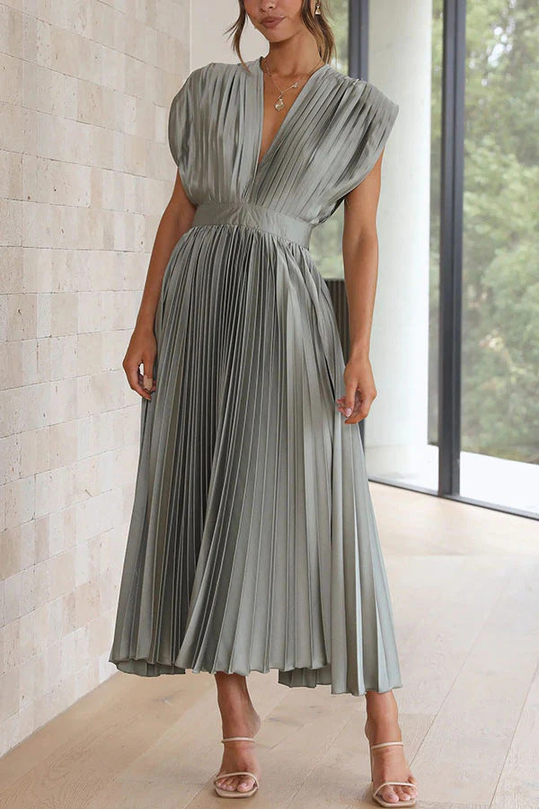 Damen Maxikleid mit Faltenwurf und tiefem V-Ausschnitt R&B