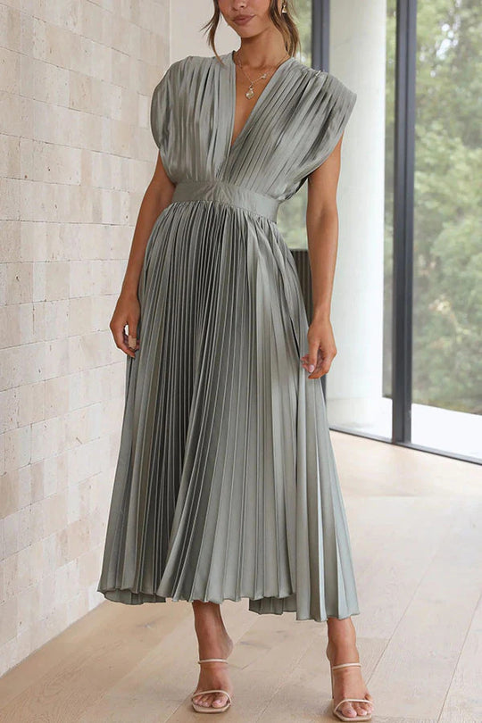 Damen Maxikleid mit Faltenwurf und tiefem V-Ausschnitt R&B