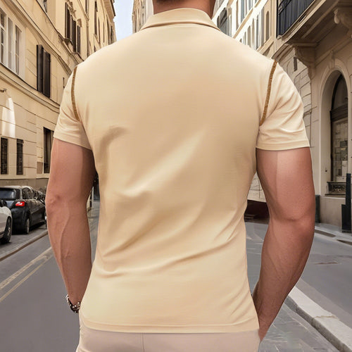 Herren nan Kurzarm-Polo mit Brusttasche, kontrastierender Steppnaht und Hemdkragen R&B