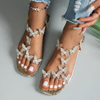 Damen Glamouröse Zehentrenner-Sandalen mit funkelnden Schmetterlings-Applikationen R&B