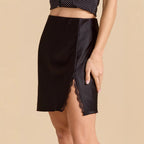 Damen Satin-Rock mit seitlichem Schlitz und Spitzenakzenten R&B