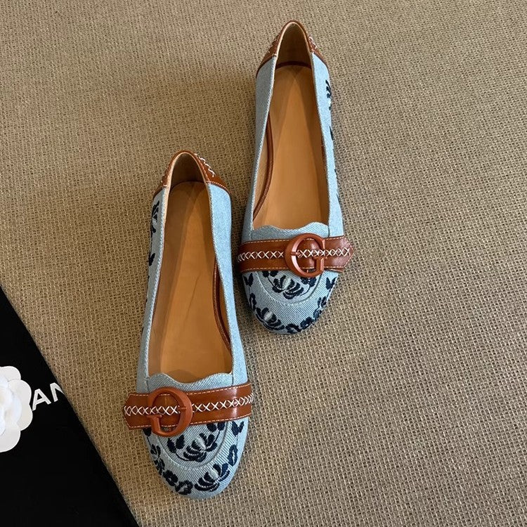 Damen Ballerinas mit modischem Blumenmuster und elegantem Schnallenakzent R&B
