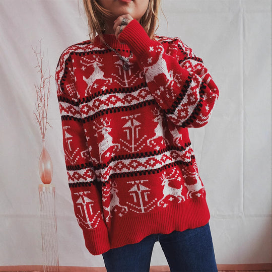Damen Weihnachts-Pullover im festlichen Norwegermuster mit Rundhalsausschnitt R&B