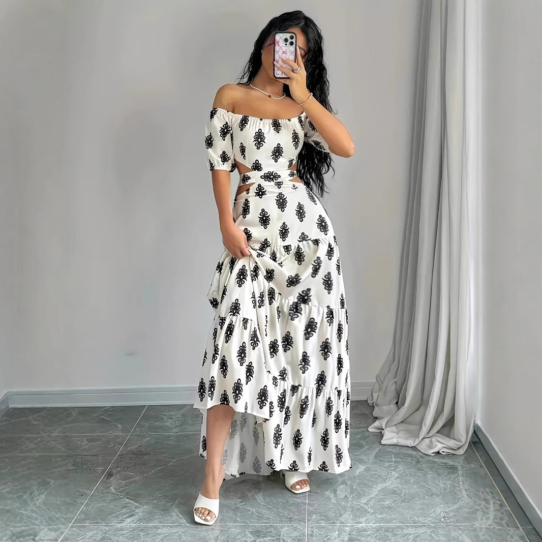 Damen Off-Shoulder Maxikleid mit Rüschendetails und floralen Mustern R&B