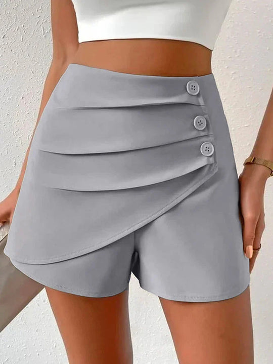 Damen modische kurze Hose mit drapierter Vorderseite und Knopfdetails R&B
