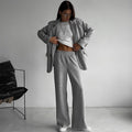 Damen elegantes lässiges Zweiteiliges Set mit oversized Blazer und weit geschnittenen Hosen