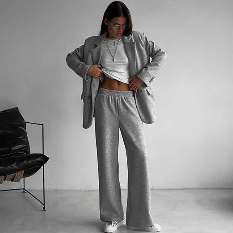 Damen elegantes lässiges Zweiteiliges Set mit oversized Blazer und weit geschnittenen Hosen