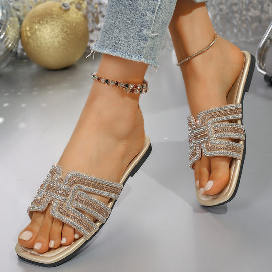 Damen Glamouröse Zehentrenner-Sandalen mit funkelnden Kristallakzenten R&B