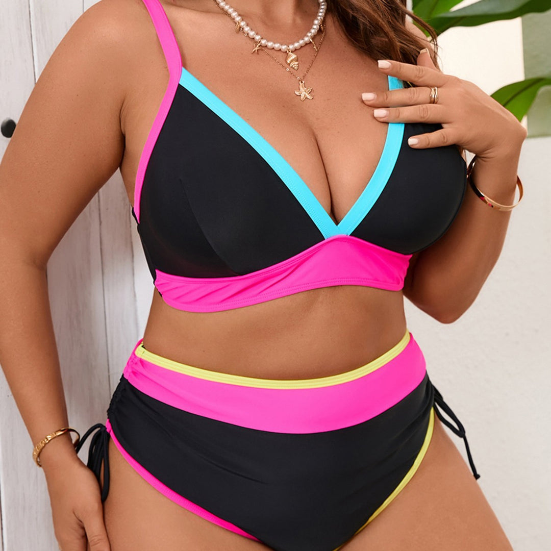 Damen Sportliches Bikini-Set mit hoch taillierten Höschen und modischem Farbkontrast R&B