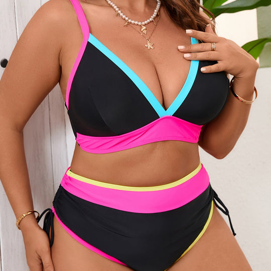 Damen Sportliches Bikini-Set mit hoch taillierten Höschen und modischem Farbkontrast R&B