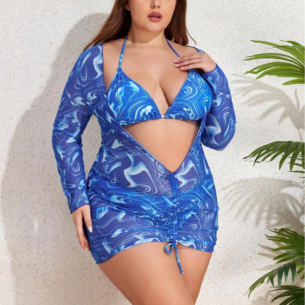 Damen Modischer Badeanzug mit Langarm und Wickeldetail R&B