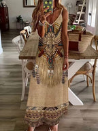 Damen Maxikleid mit künstlerischem tribal Design und fließendem Schnitt R&B