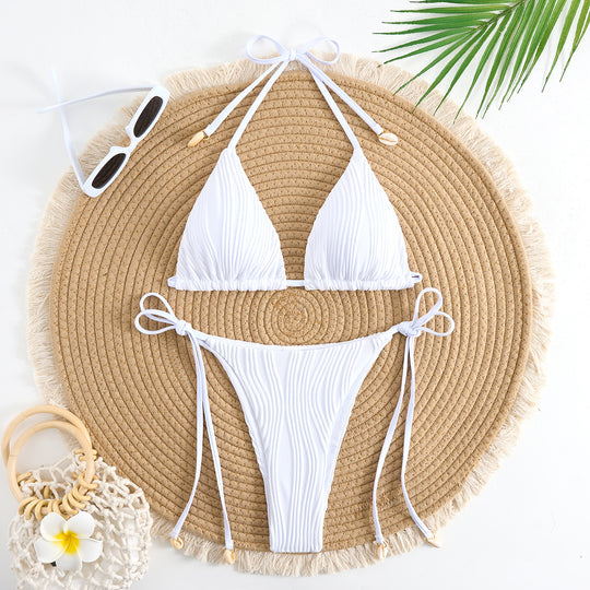 Damen Triangel-Bikini-Set mit verstellbaren Schnürdetails und gekräuseltem Design R&B