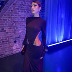 Damen Elegantes Wickelkleid mit langen Ärmeln und Raffungen R&B