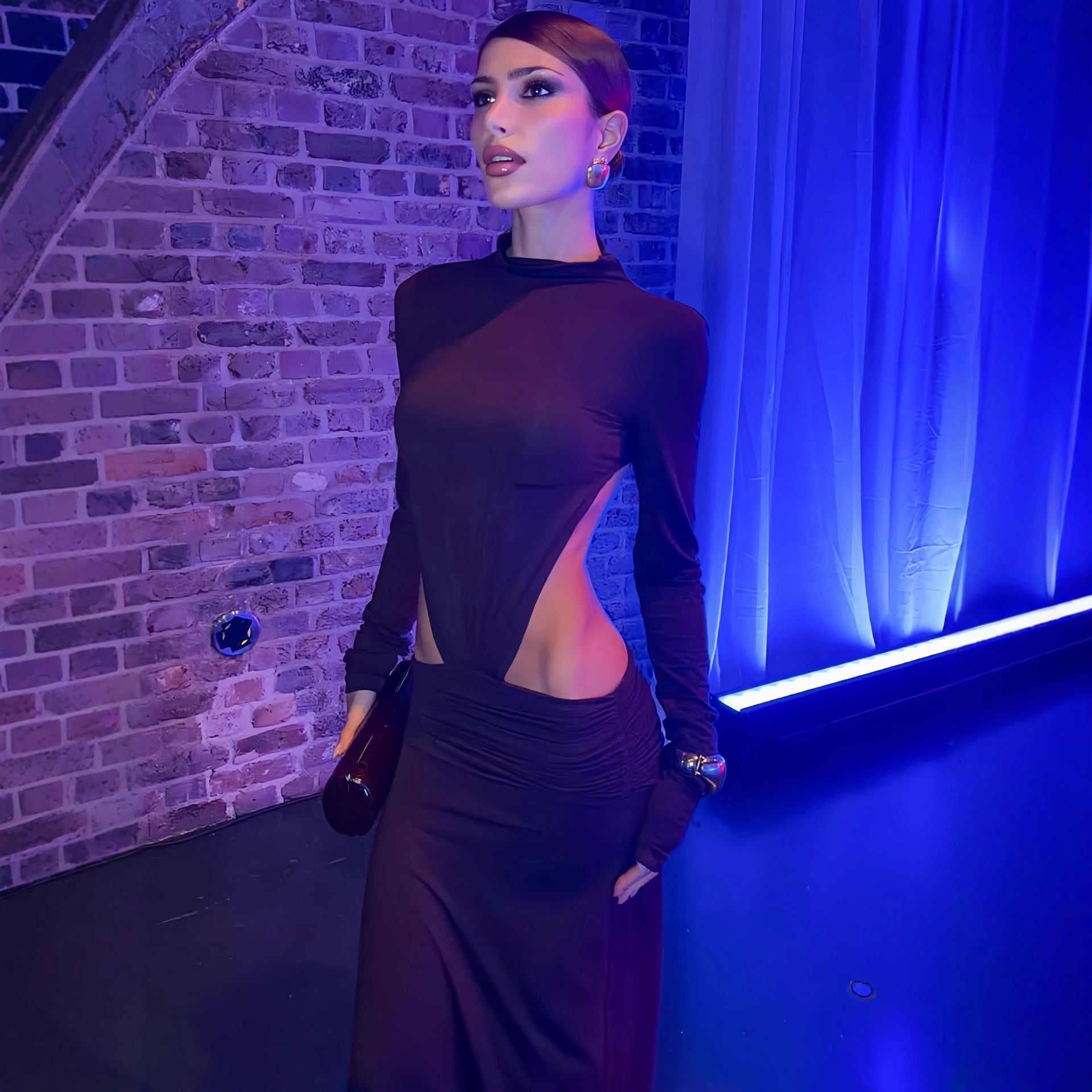 Damen Elegantes Wickelkleid mit langen Ärmeln und Raffungen R&B