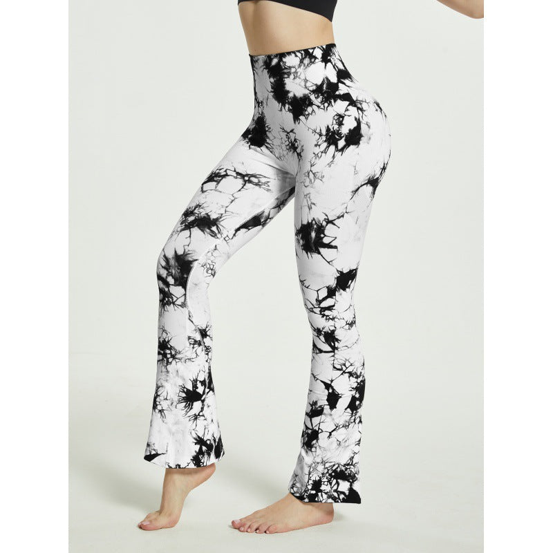 Damen Flared Yoga-Leggings mit einzigartigem Batikmuster